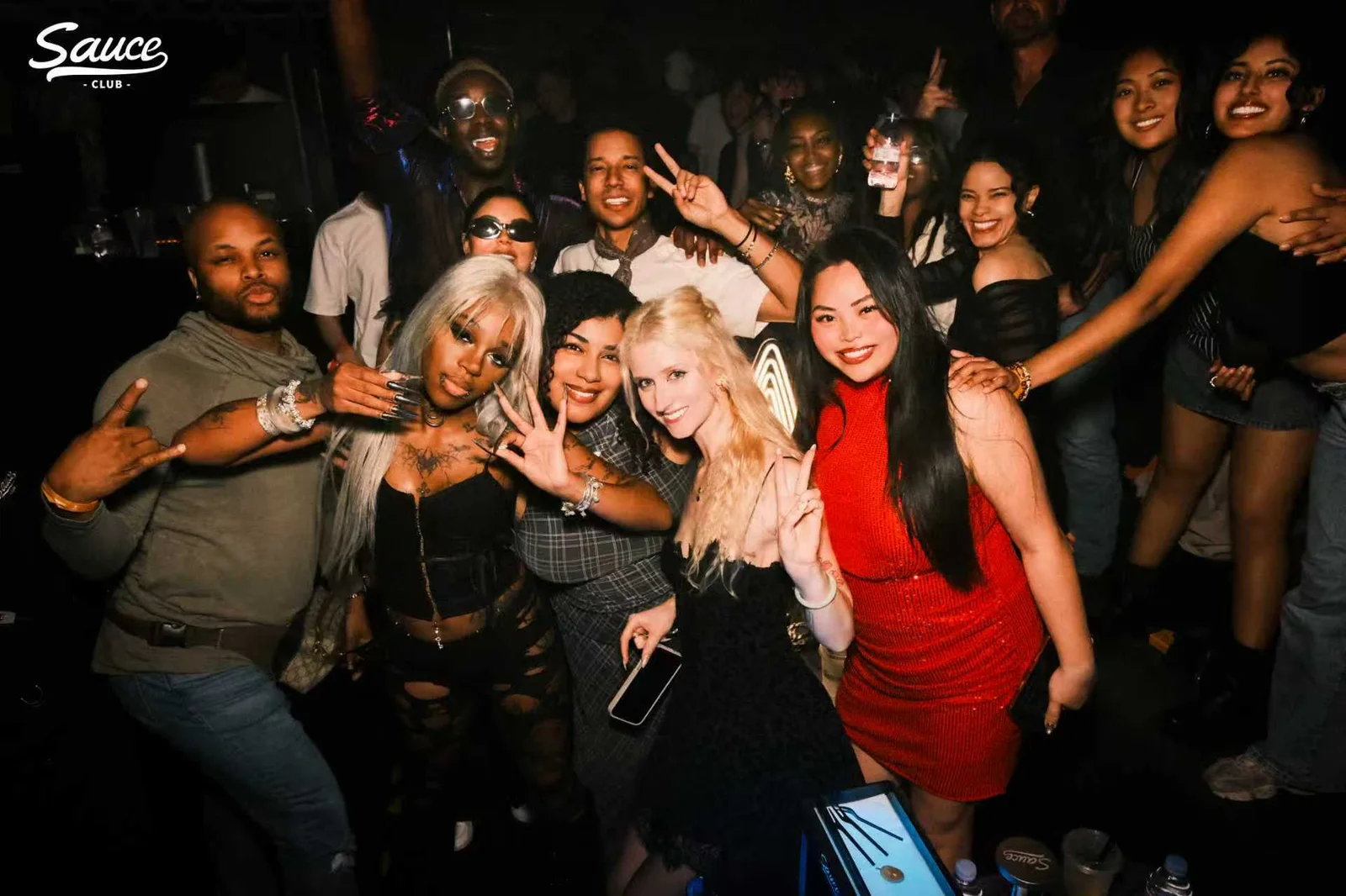 The group gathered together during a night out